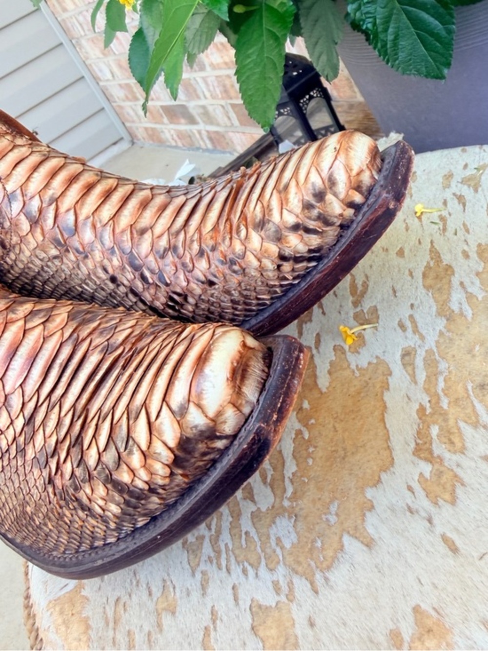 RARE Lucchese Python Snakeskin Brown Leather Pull On Snip Toe Cowboy Boots 8 - Picture 9 of 15